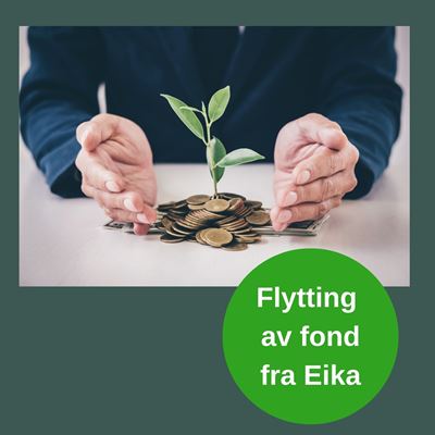 Bilde av hender som passer på penger, tekst Flytte fond fra Eika