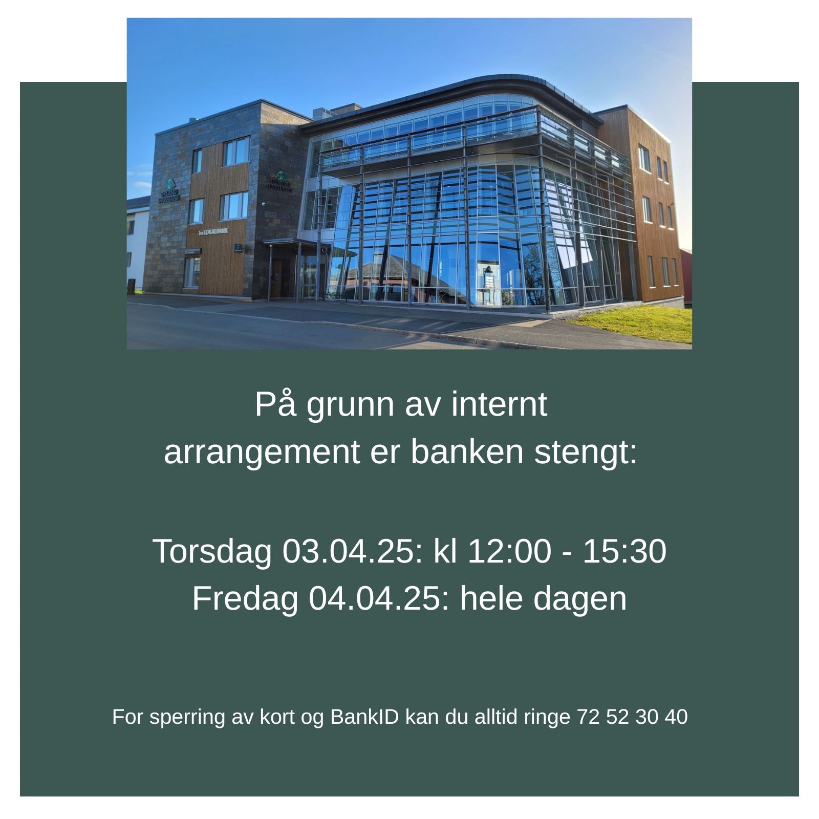 Bilde av plakat med info om redusert åpningstid